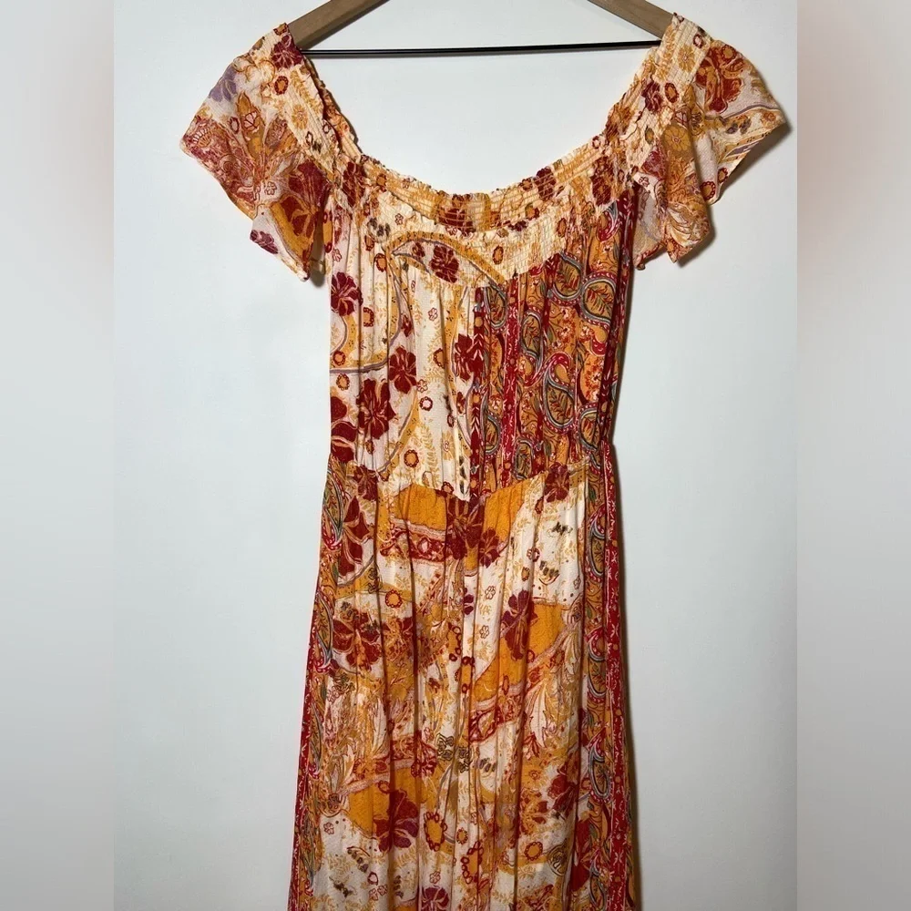 Free People Carmen Jumpsuit Off Shoulder Floral Wide Leg Size S